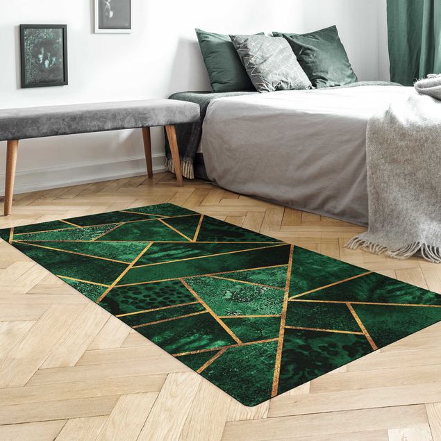 Moderne Teppiche Dunkler Smaragd mit Gold