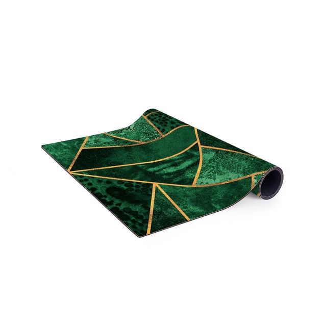 Teppich abstrakt Dunkler Smaragd mit Gold
