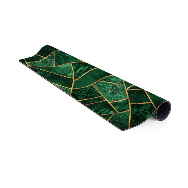 Teppich abstrakt Dunkler Smaragd mit Gold
