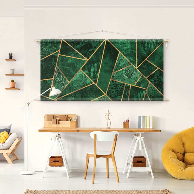 Wandbilder abstrakt Dunkler Smaragd mit Gold