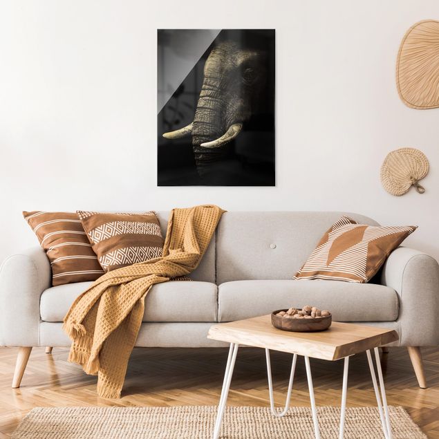 Glasbilder Natur Dunkles Elefanten Portrait