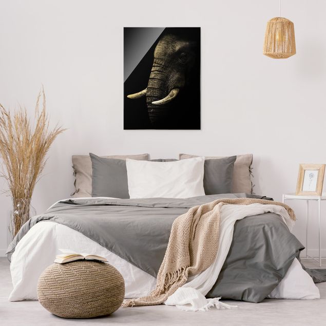 Glasbild Schwarz-Weiß Dunkles Elefanten Portrait