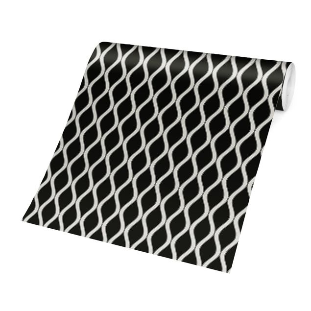 Fototapete Schwarz-Weiß Dunkles Retro Muster mit glänzenden Wellen