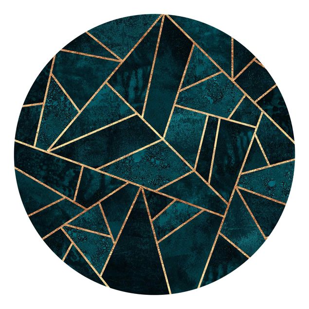 Tapete geometrische Muster Dunkles Türkis mit Gold