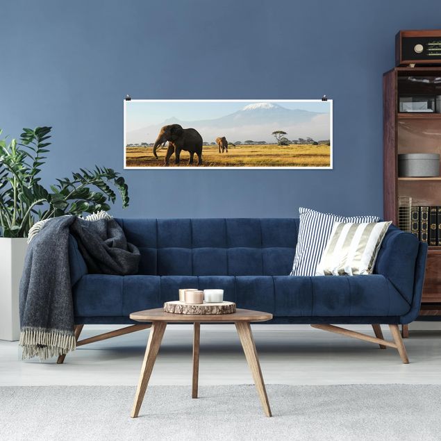 Poster Natur Elefanten vor dem Kilimanjaro in Kenya