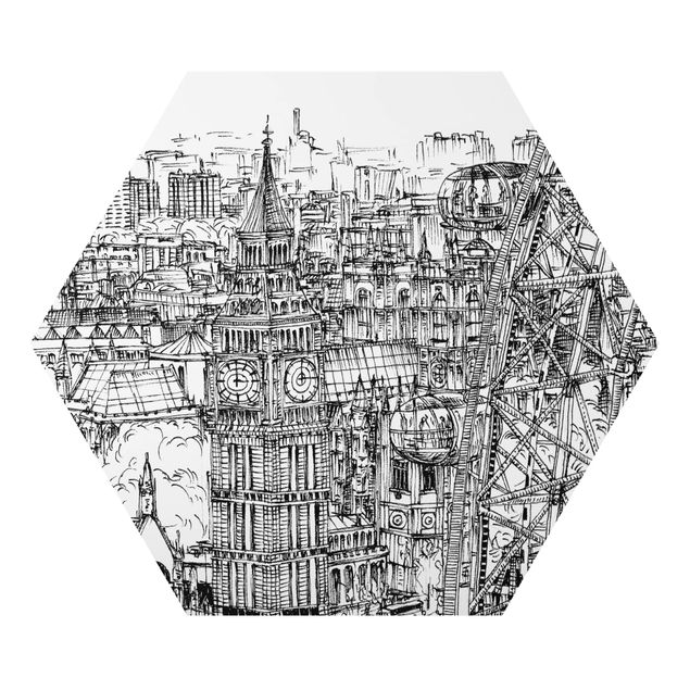 Hexagon Bild Alu-Dibond - Stadtstudie - London Eye