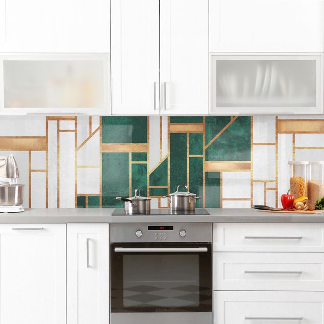 Küchenrückwände Platte Emerald und Gold Geometrie