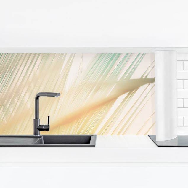 Küchenrückwand Glas Motiv Wald Tropische Pflanzen Palmen bei Sonnenuntergang II