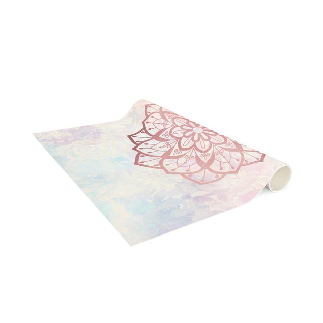 Teppich modern Mandala Illustration Blüte rose pastell