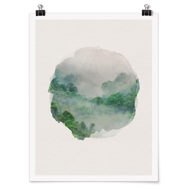 Wandbilder Wasserfarben - Dschungel im Nebel