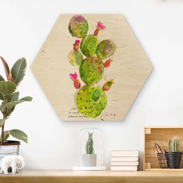 Holzbild Blumen Kaktus mit Bibelvers III