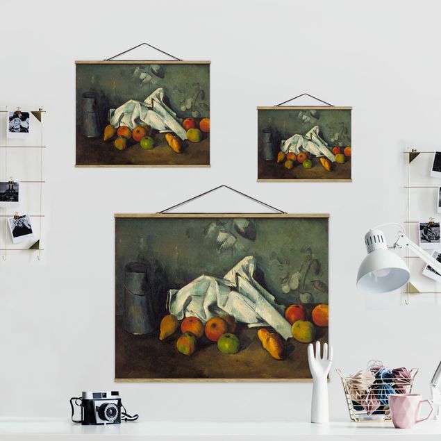 Stoffbild mit Posterleisten - Paul Cézanne - Milchkanne und Äpfel - Querformat 4:3