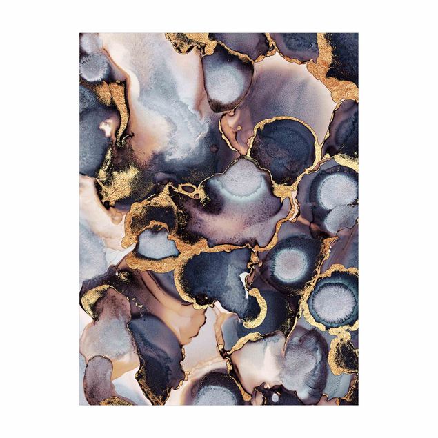 Moderner Teppich Marmor Aquarell mit Gold