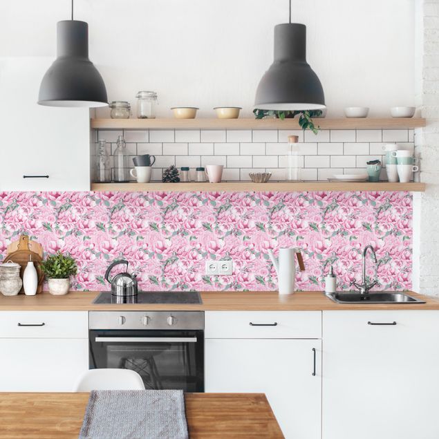 Küchenrückwand Muster Rosa Blütentraum Pastell Rosen in Aquarell II