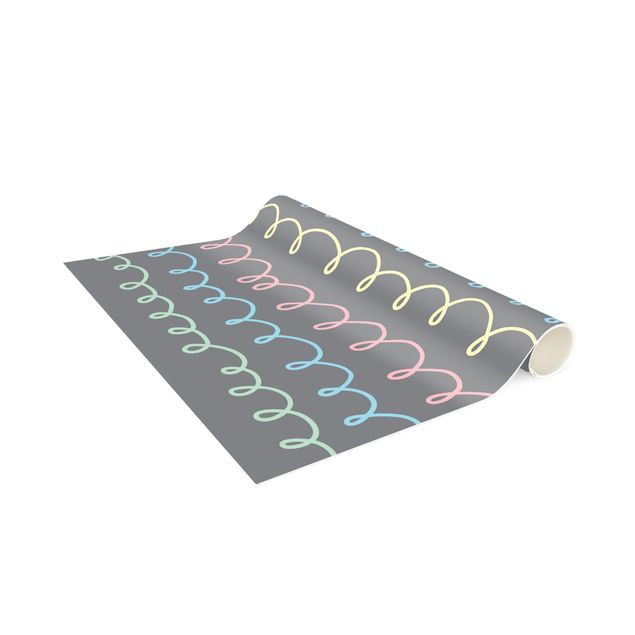 Moderne Teppiche Gezeichnete Pastellfarbene Kringellinien auf Grau