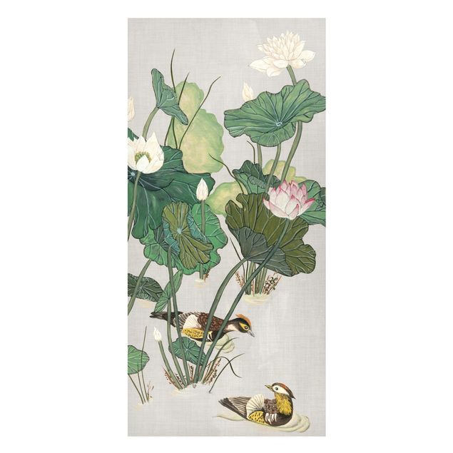 Magnettafel Blumen Vintage Illustration Lotusblüten im Teich