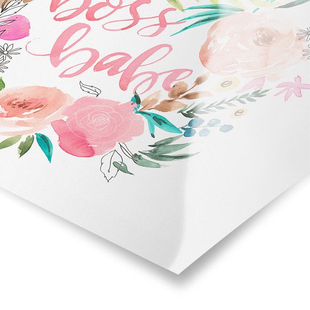 Poster - Rosa Blüten - Boss Babe - Querformat 2:3