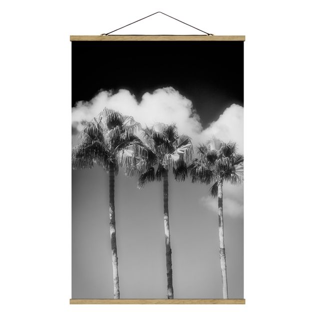 Stoffbild mit Posterleisten - Palmen vor Himmel Schwarz-Weiß - Hochformat 2:3