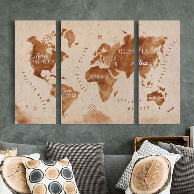 Weltkarten Leinwand Weltkarte Aquarell beige braun