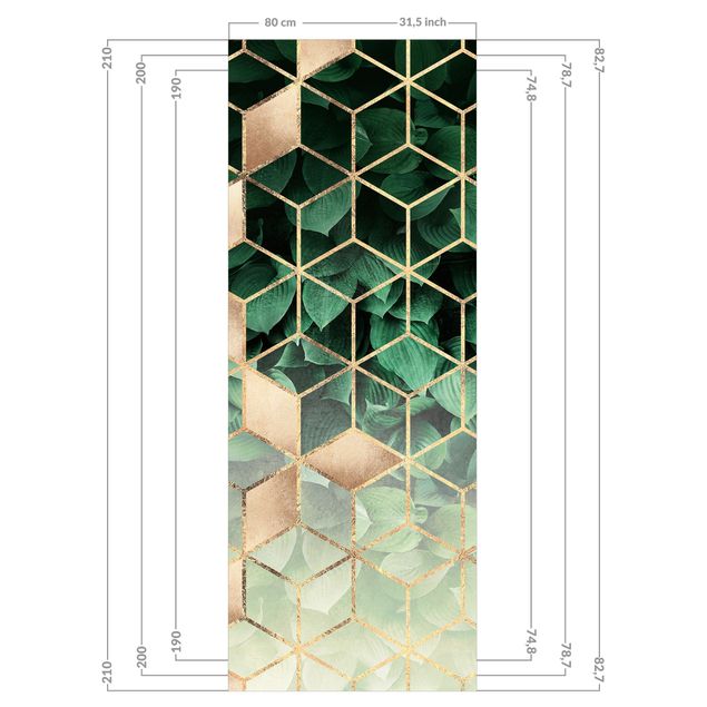 Duschrückwand - Grüne Blätter goldene Geometrie
