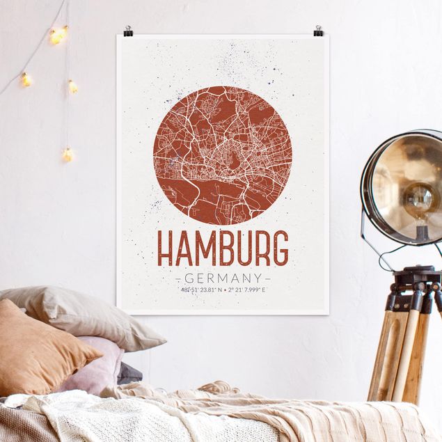 Schwarz-Weiß Poster Stadtplan Hamburg - Retro