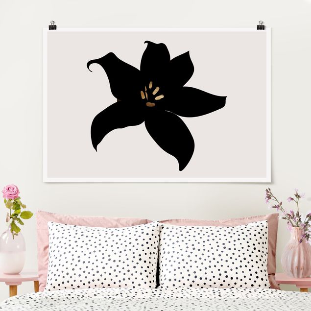 Poster Schwarz Weiß Querformat Grafische Pflanzenwelt - Orchidee Schwarz und Gold