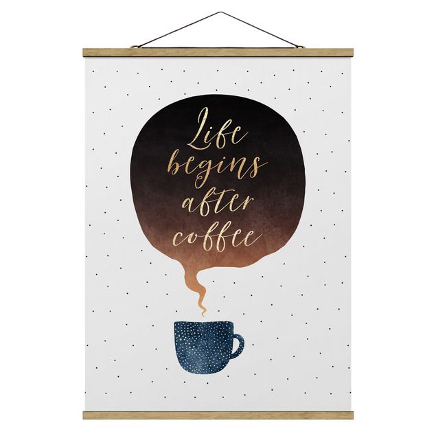 Stoffbild mit Posterleisten - Elisabeth Fredriksson - Life Begins After Coffee Punkte - Hochformat 3:4