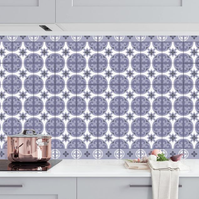 Küchenrückwände Platte Geometrischer Fliesenmix Kreise Violett