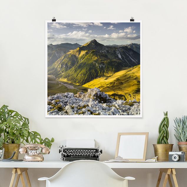 Poster - Berge und Tal der Lechtaler Alpen in Tirol - Quadrat 1:1