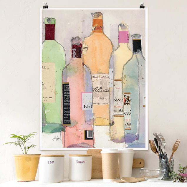 Kunstdrucke Poster Weinflaschen in Wasserfarbe II