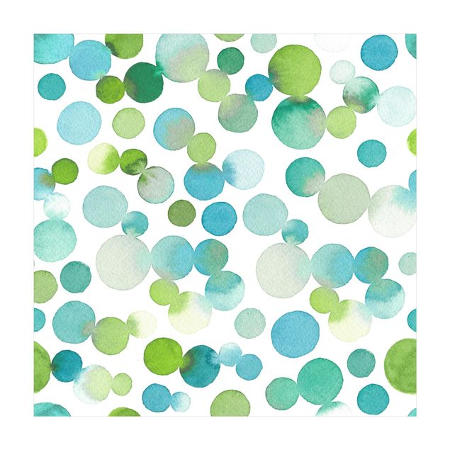 Teppich grün Aquarellpunkte Konfetti in Blaugrün