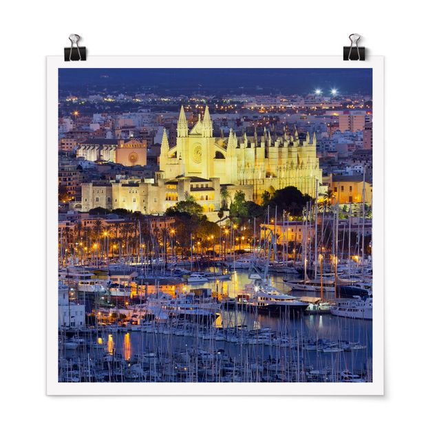 Poster - Palma de Mallorca City Skyline und Hafen - Quadrat 1:1
