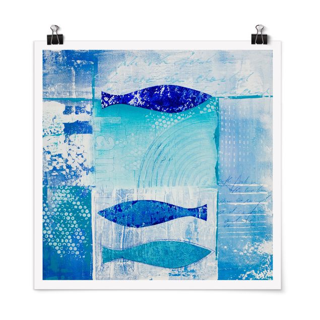Poster - Fish in the Blue - Quadrat 1:1