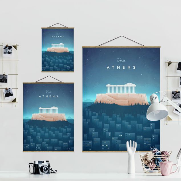 Stoffbild mit Posterleisten - Reiseposter - Athen - Hochformat 3:4