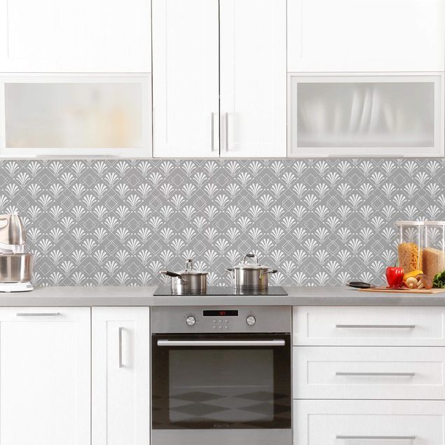 Küchenrückwand Muster Glitzeroptik mit Art Deco Muster auf Grau