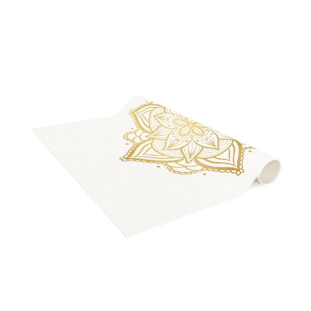 Teppich modern Mandala Blüte Illustration weiß gold