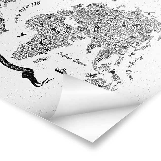 Poster - Typografie Weltkarte weiß - Querformat 2:3