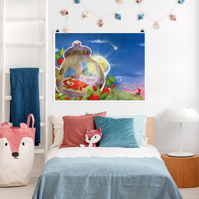 Poster Kinderzimmer Tiere Erdbeerinchen Erdbeerfee - Schlaf gut!