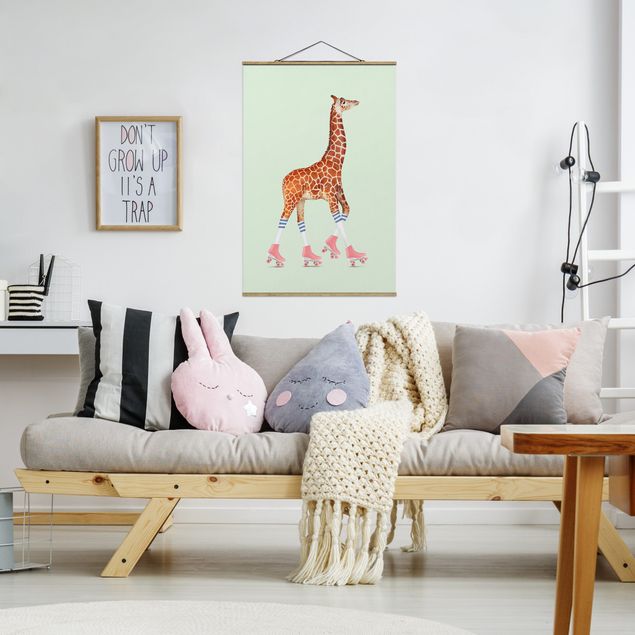 Stoffbilder mit Holzleisten Giraffe mit Rollschuhen
