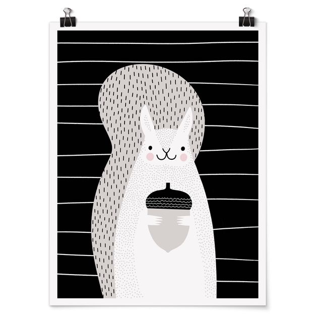 Schwarz-Weiß Poster Tierpark mit Mustern - Eichhörnchen
