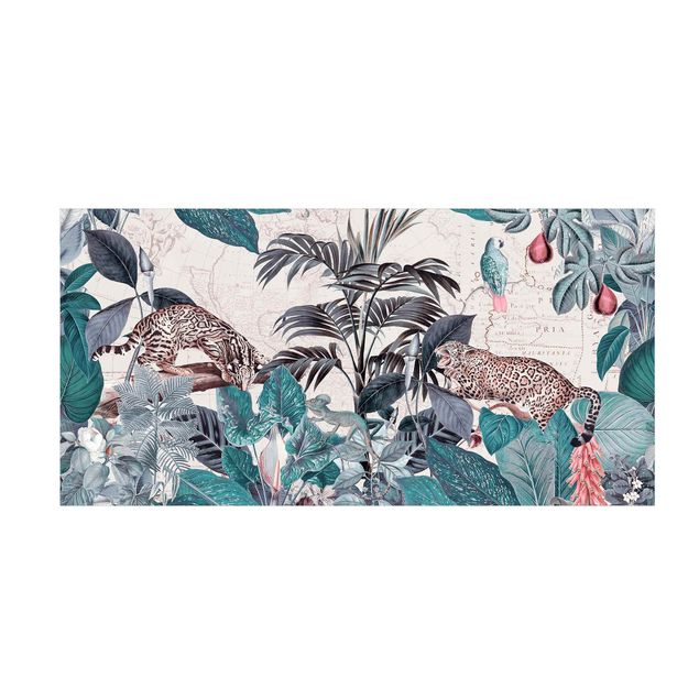 Teppich Blumen Vintage Collage - Raubkatzen im Dschungel