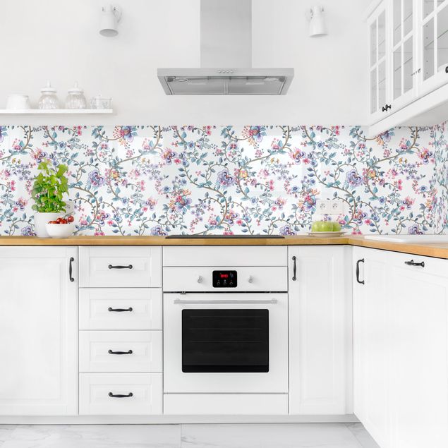 Glasrückwand Küche Muster Pastell Blumenranken II