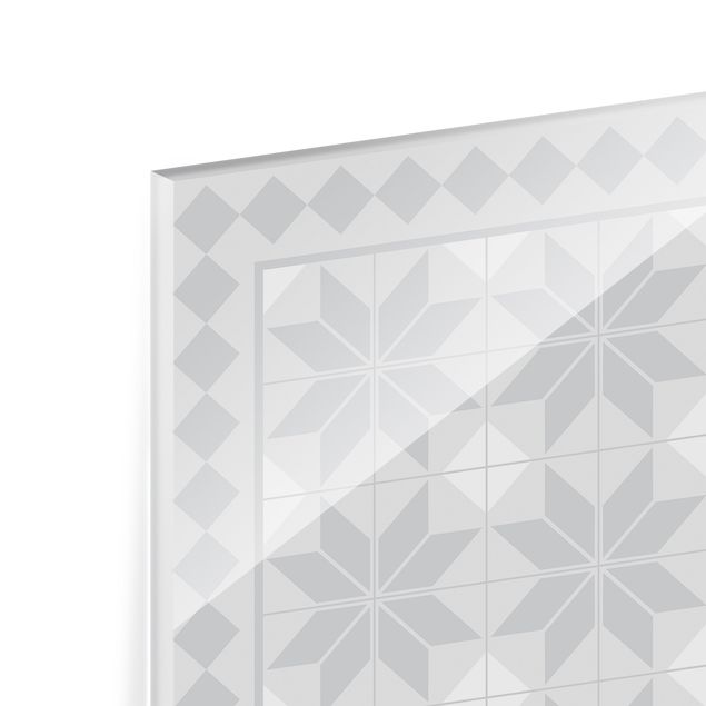 Spritzschutz Glas - Geometrische Fliesen Sternblume Grau mit Bordüre - Quadrat 1:1