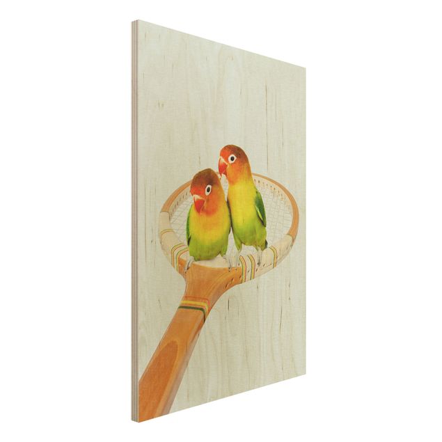 Moderne Holzbilder Tennis mit Vögeln