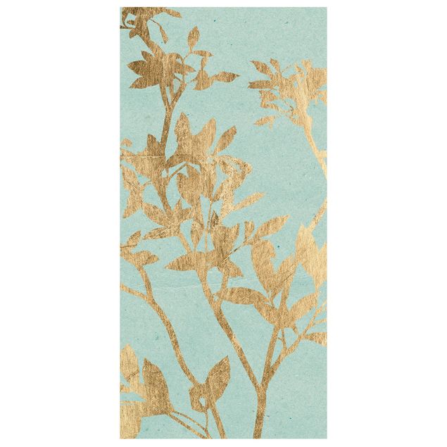 Raumteiler - Goldene Blätter auf Turquoise II - 250x120cm