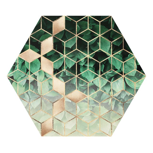 Bilder Hexagon Grüne Blätter goldene Geometrie