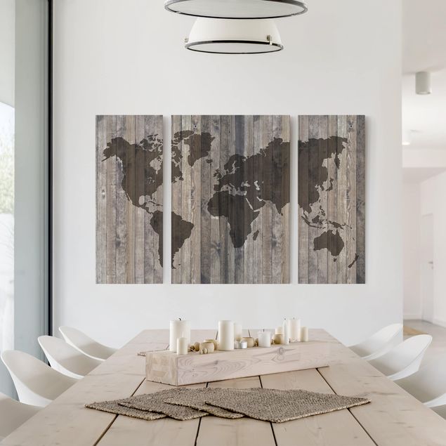 Leinwandbilder Wohnzimmer modern Holz Weltkarte