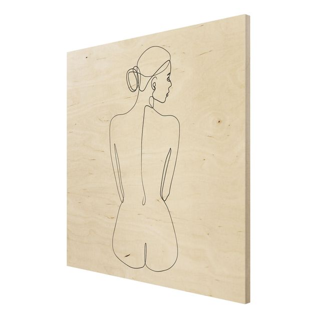 Moderne Holzbilder Line Art Akt Frau Rücken Schwarz Weiß