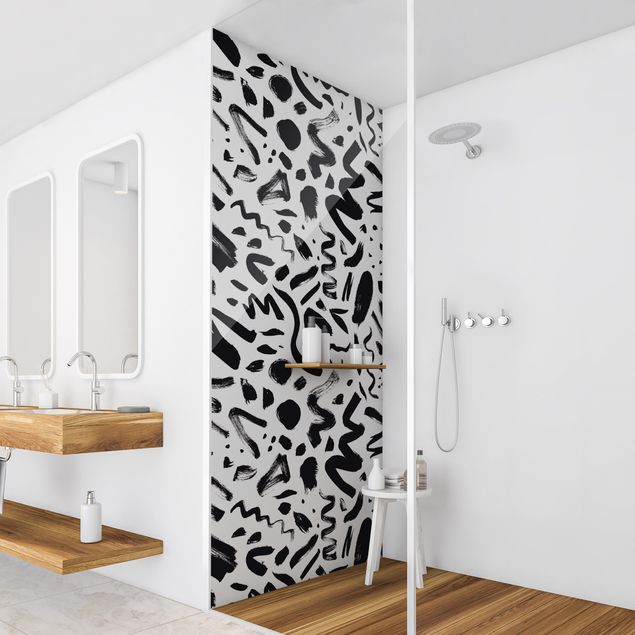 Dusch Rückwände Moderne Pinselstriche in Schwarz