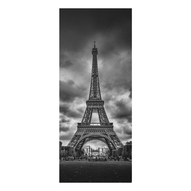 Wandbilder Eiffelturm vor Wolken schwarz-weiß
